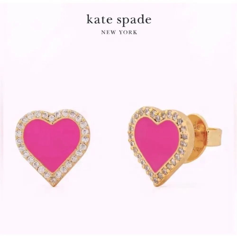 Kate Spade NEW Take Heart earrings - pink heart with pave crystals